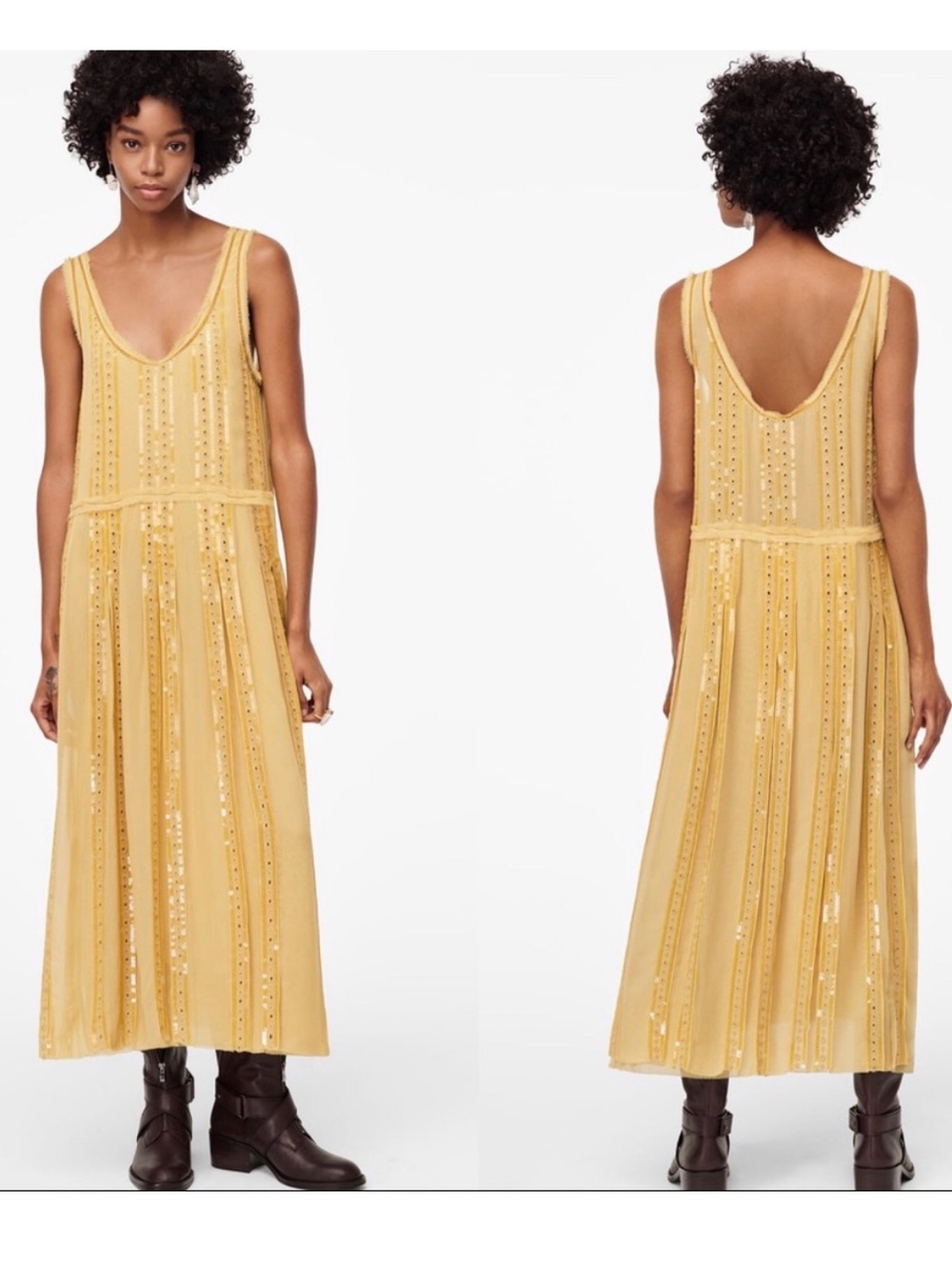 Zara Limited Edition Studio Yellow Sequin Embroidered Cocktail Maxi Dress.